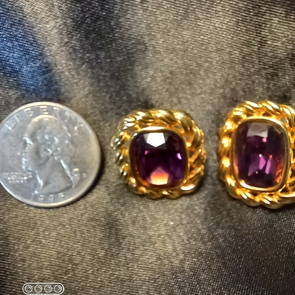 Purple and Gold Post Earrings - Picture 7 of 11